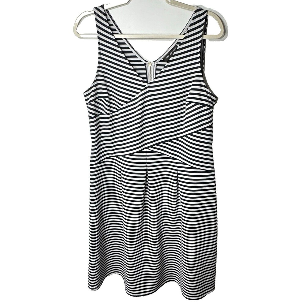 LANE BRYANT Dress Size 14 Blue/White Stripe Sleeveless Double V-Neck Back Zip